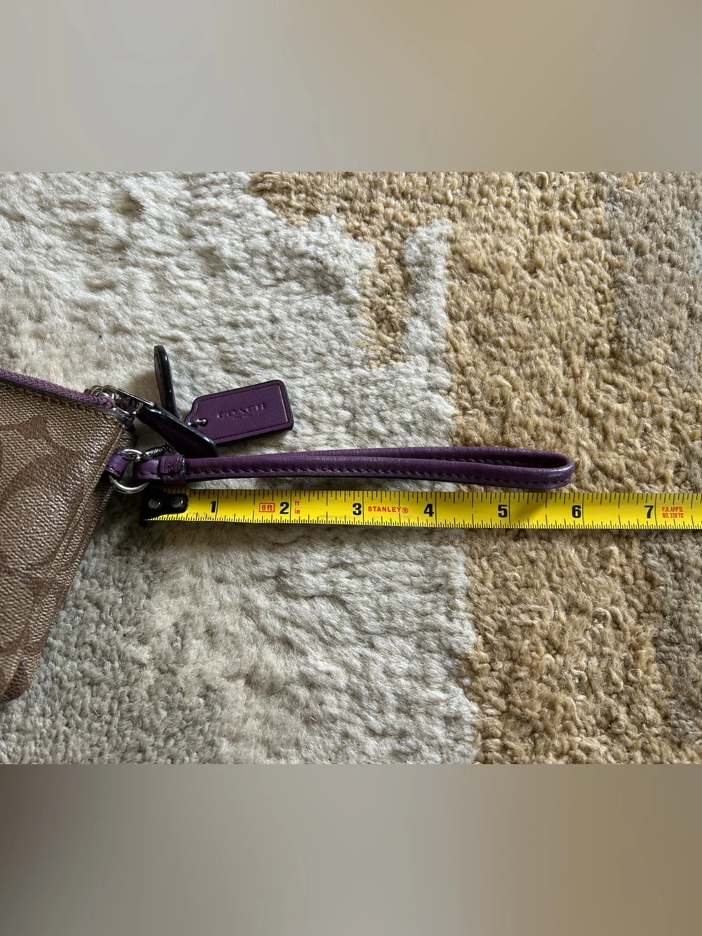 Coach Signature Logo Double Zip Wristlet Brown Purple EUC!